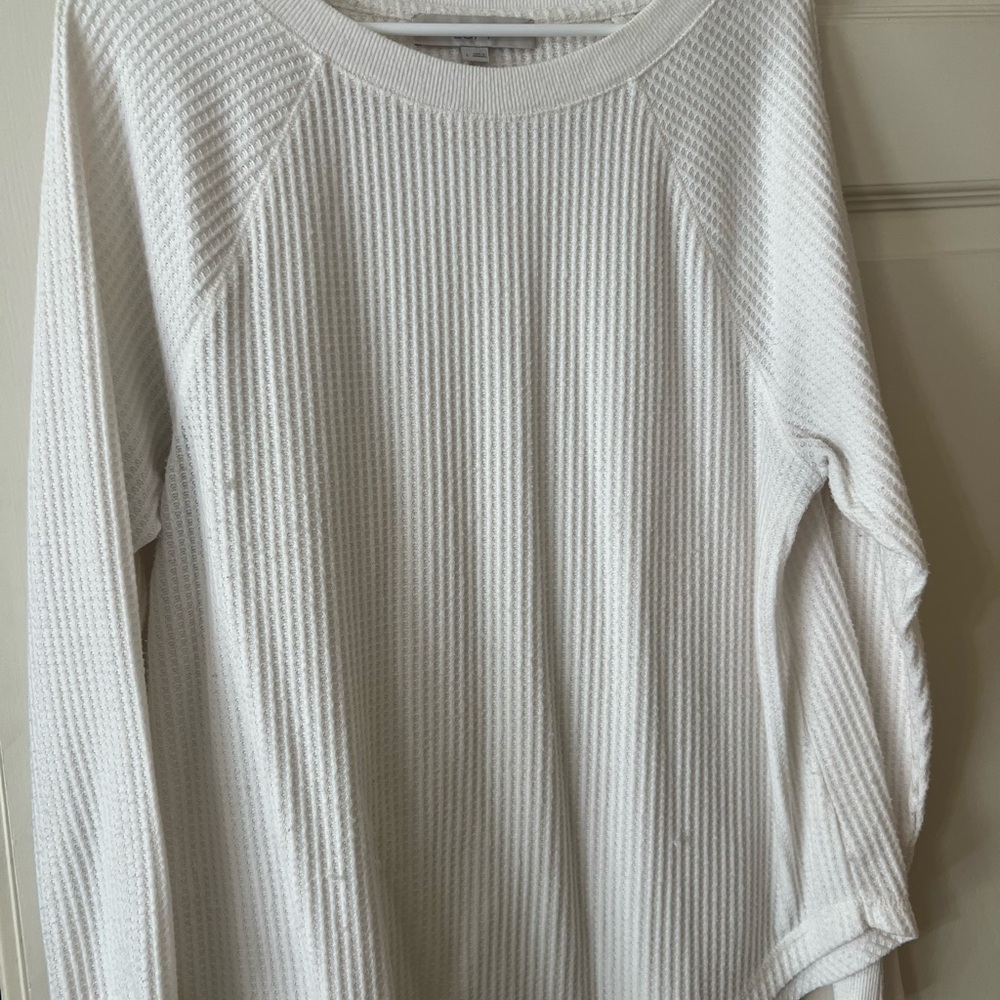 White Ribbed Long Sleeve Top